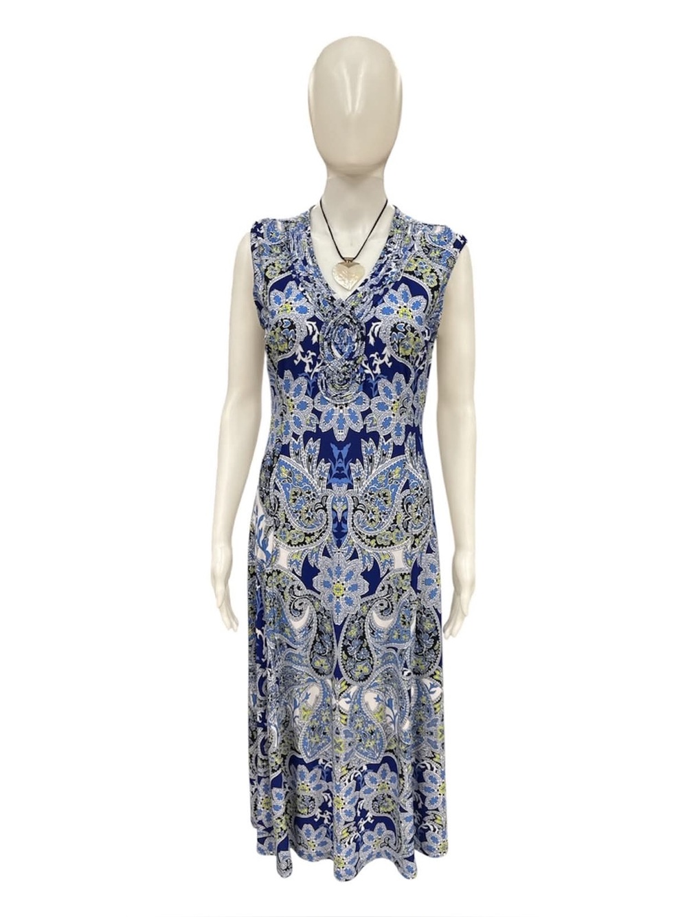 TanJay Blue Paisley V-Neck Maxi Dress Size M